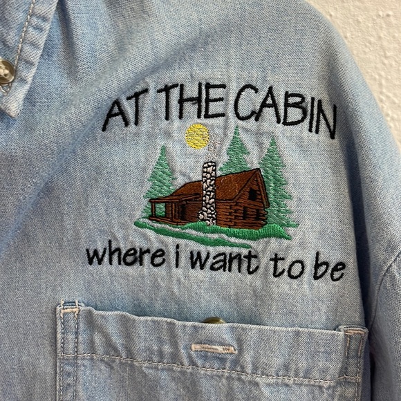Vintage LA Loving Denim Embroidered Cabin Style Oversized Shirt - Picture 3 of 4